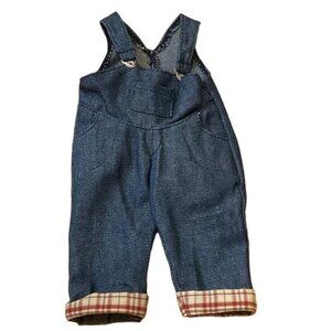 Denim Overalls For Baby Doll With Plaid Cuffs